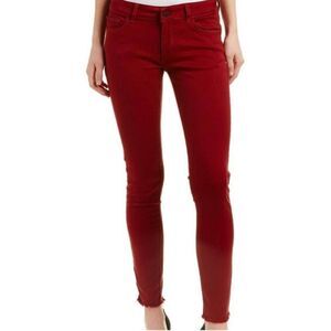 DL1961 Emma Power Leggings Smart Denim Rhubard Red Five Pocket Raw Hem Size 28